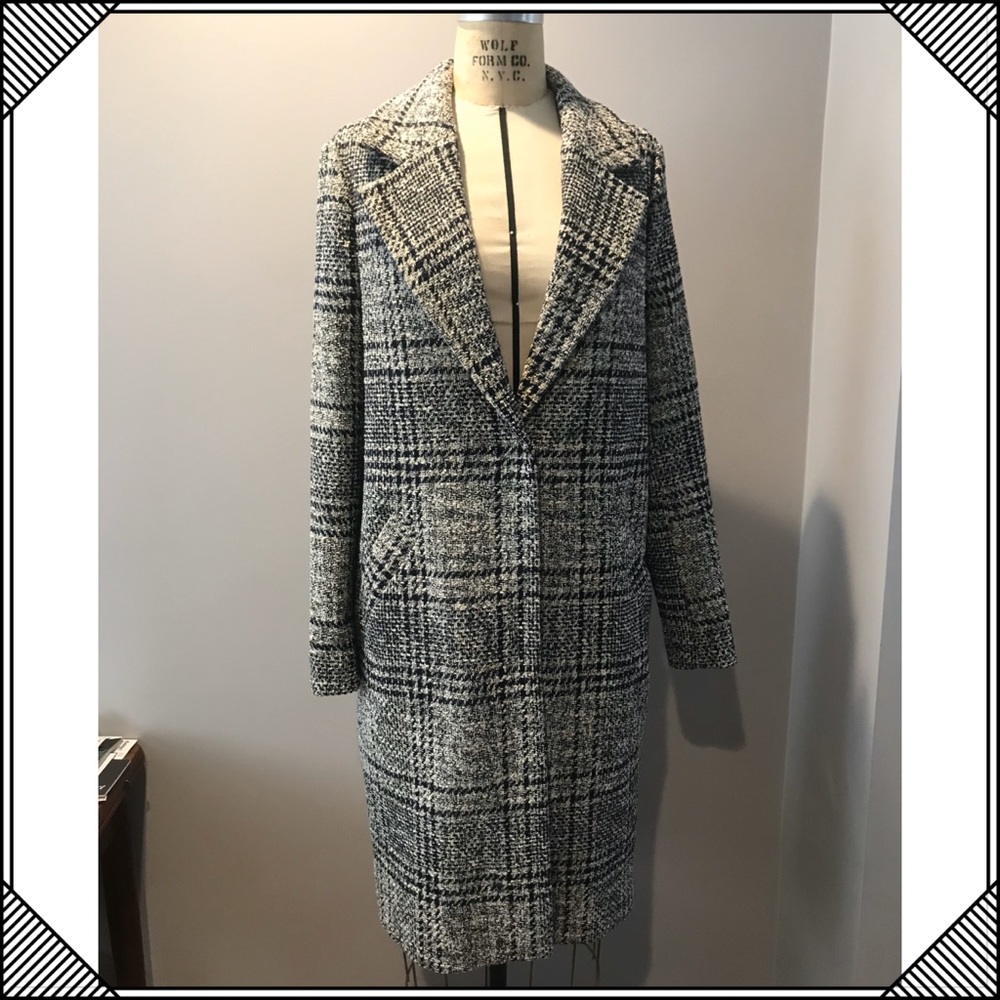 River Island Navy check single-breasted coat